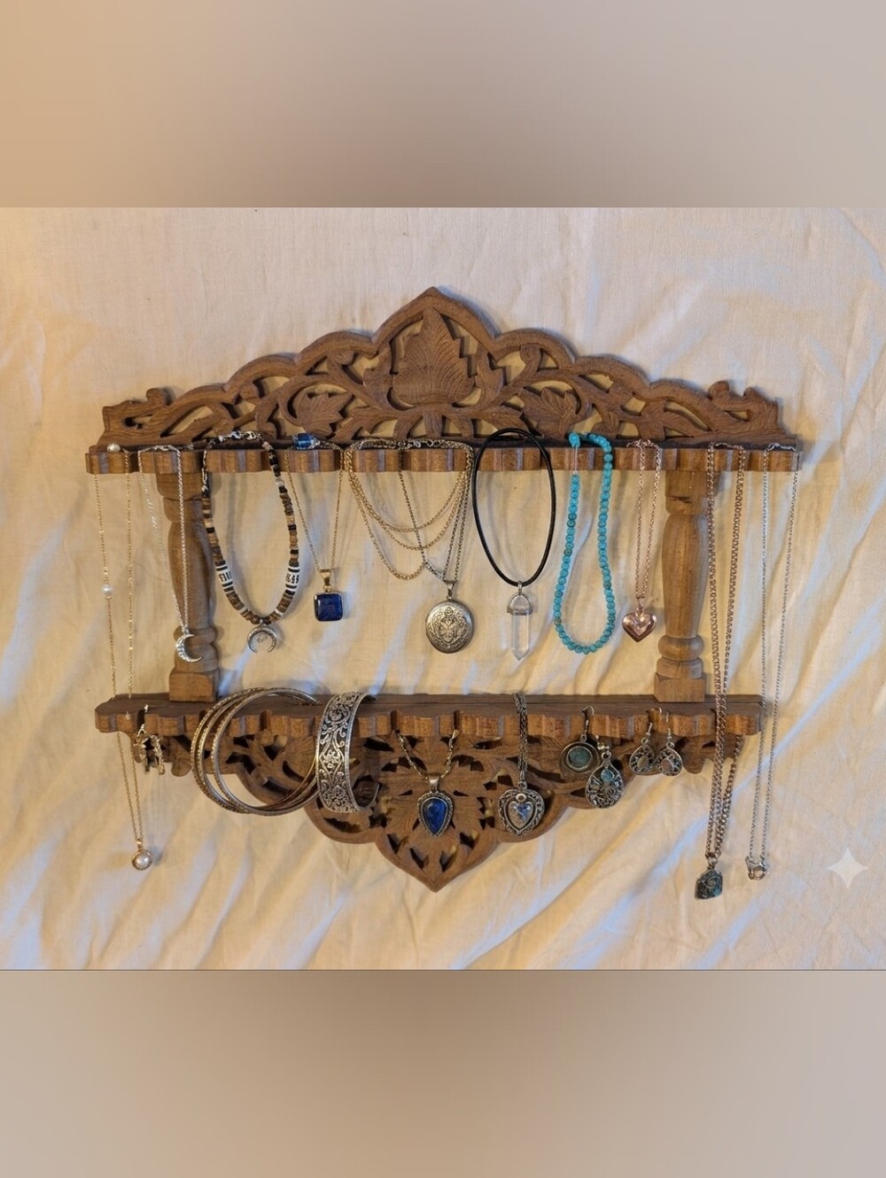 2/50$ Wooden Carved Wall Jewelry Rack / spoon rack - Natural Brown